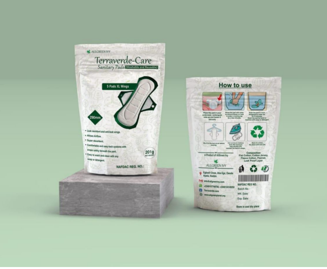 Terraverde-Care washable and reusable sanitary pad packaging, XL wings, 5 pads