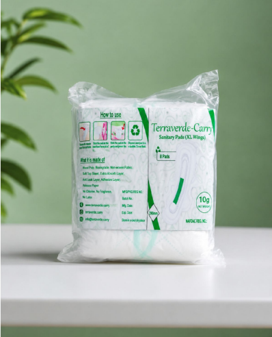 Terraverde-Carry disposable sanitary pad packaging, XL wings, 8 pads
